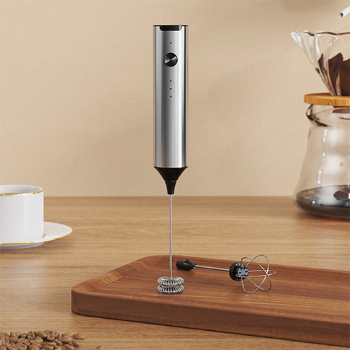 Electric milk frother in stainless steel